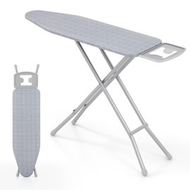 Giantex Full Size Ironing Board with Iron Rest, 57" x 15" Carbon Steel Table with 7-Level Height & Heat Resistant Cover, Foldable 4-Layer Iron Board for Home, Dorm & Laundry Room (Gray)