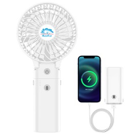 HandFan - Ventilador portátil de mano de 5200 mAh, ventilador personal plegable, ventilador recargable con pilas, diseño de cargador portátil, 3 velocidades, tiempo de trabajo de 5 a 20 horas, para