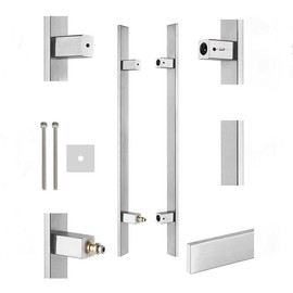 Ranbo H-Shaped 18" Length Rectangle Back to Back Large Push Pull Door Handle, Edge Chamfer Design for Safety, 304 Stainless Steel, for Barn Front Wood Shower Commercial Entrance Door, Polished Chrome