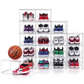 12 Pack Shoe Boxes, Acrylic Clear Shoe Boxes,360°Clear Plastic Stackable Shoe Display Box, Larger Shoe Storage Boxes, Shoe Containers, fit up to Us size 14
