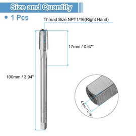 sourcing map Straight Flute Screw Taps NPT 1/16-27 2B Thread HSS6542 Machine Threading Milling Tap Tapping Tools, 3.94" Extra Long