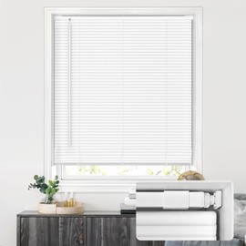 LazBlinds No Tools No Drill Cordless 1" Vinyl Mini Blinds, 100% Privacy S-Curve Blinds for Indoor Windows, Room Darkening Horizontal Window Blinds and Shades for Home, 22" W x 48" H, White
