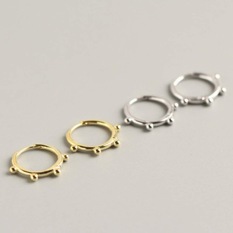 Huggie Beaded Small Sleeper Hoop Earrings for Women Girls 925