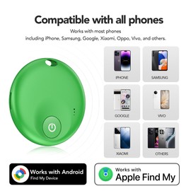 FindTag Duo - Dual System Tracker for iOS or Android, Bluetooth Tracking Tag/Key Finder/Luggage Tracker/Item Locator, Compatible with iOS Find My or Google Find Hub App (Green)