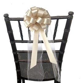 Champagne Gold Wedding Pull Bows with Ivory Tulle Tails - 8" Wide, Set of 6, Reception, Anniversary, Bridal Shower, School Dance, Fall Decor, Thanksgiving, Christmas