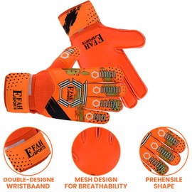 EFAH SPORTS Football Goalkeeper Gloves For kids Boys Children Youth Soccer Goalie Goalkeeping Glove with Strong Grip Palms (Size 4, Orange/golden)