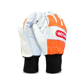 Oregon Chainsaw Gloves, Left-Hand Protection, PPE Clothing, Pair of Professional Chainsaw Protective Gloves, High Visibility, Leather, Orange – Large (Size 10) (91305L)
