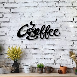 Black Metal Coffee Sign Bar Wall Art Rustic Coffee Letter and Cup Decoration Rustic Coffee Bar Hanging for Wall Decor Farm Garden, Home Office,Kitchen,13.8 X 6 Inch