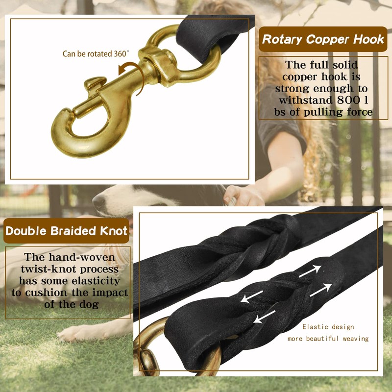 MERUOGKAR Leather Dog Leash - 6ft x 3/4 inch, Heavy