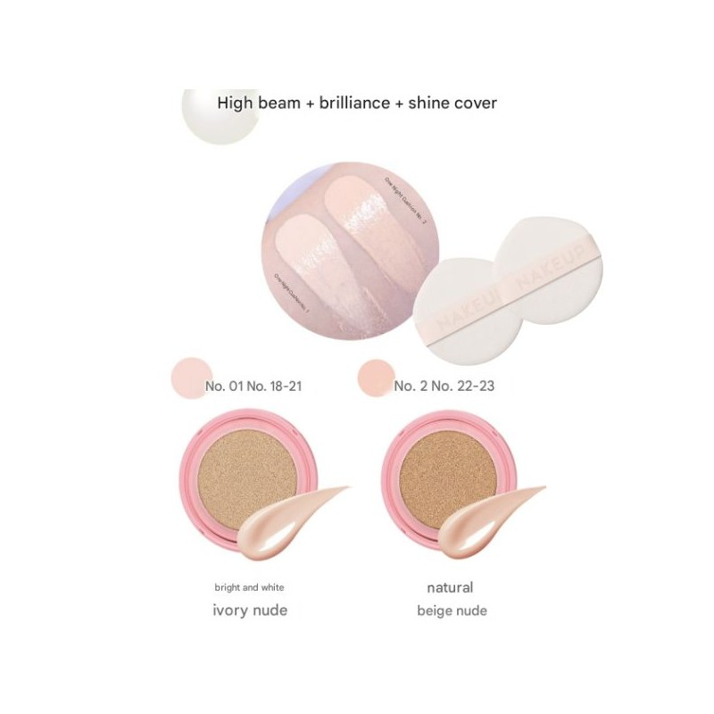 NAKEUP One Night Cover Cushion 14g, Color:02 Beige Nude