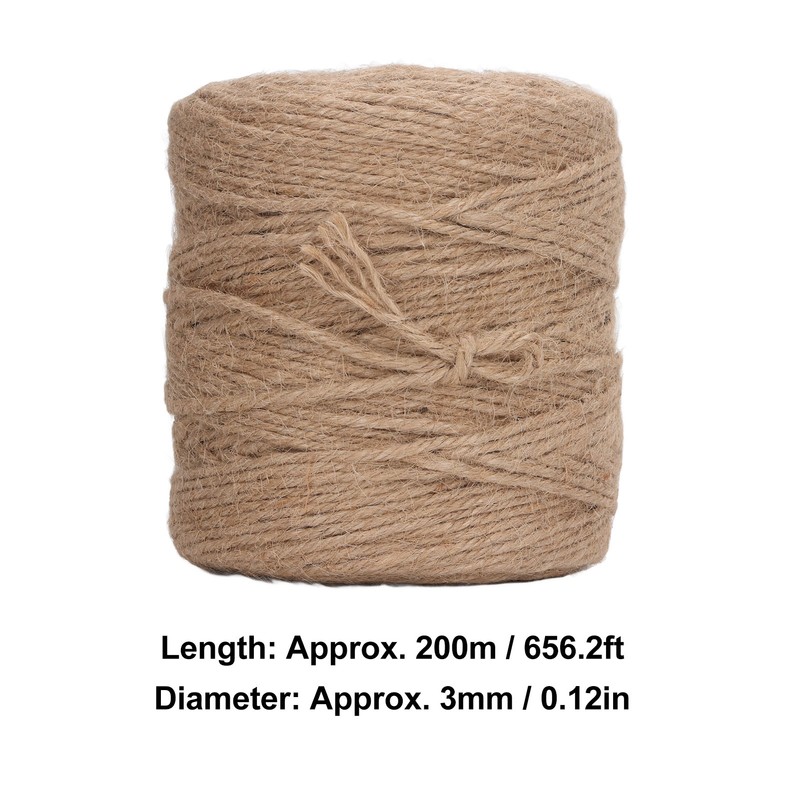 200m Natural Jute Twine 3mm Dia 4 Strand Safety Protective