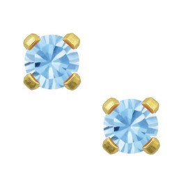 Studex Tiny Tips 3mm March/Aquamarine CZ Birthstone Gold Plated Childrens Hypo-allergenic Stud Earrings
