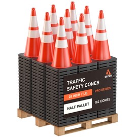 GECCO ™ (6 Pack) 28 Inch 7 Lb Heavy Duty Orange Traffic Cones Set | Durable Safety Cones, Orange Cones, Parking Cones, Construction Cones, Road Cones | PVC Plastic & Black Base - [PRO Series]