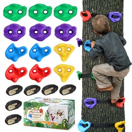 TOPNEW 12 Ninja Tree Climbing Holds for Kids Climber, Adult Climbing Rocks with 6 Ratchet Straps for Outdoor Ninja Warrior Obstacle Course Training