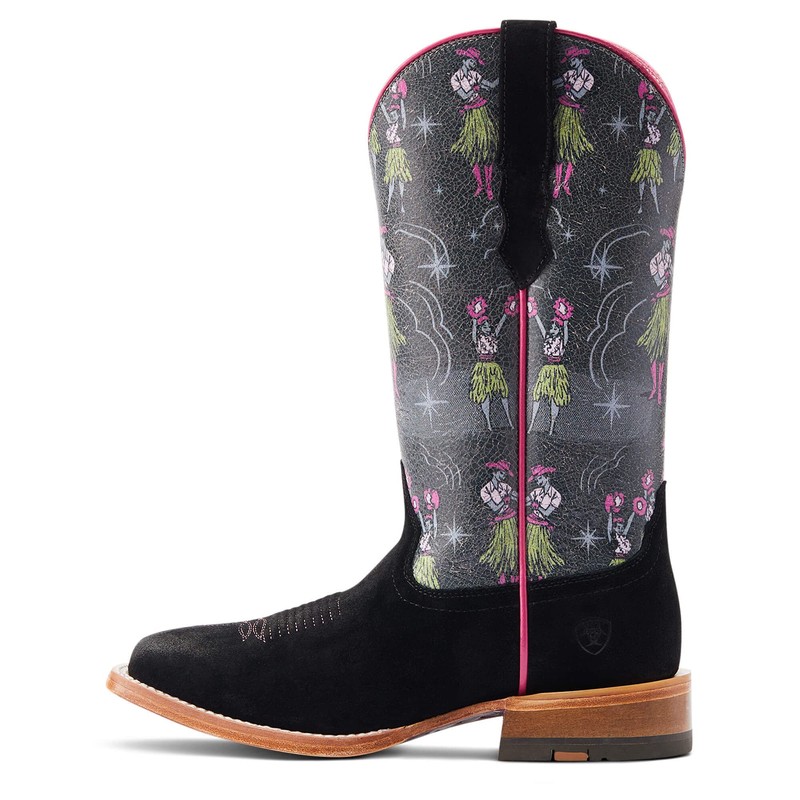 ARIAT Womens Frontier Western Aloha Western Boot Black Roughout/Hula Print