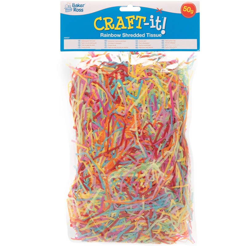 Baker Ross AW237 Mixed Rainbow Coloured Shredded Tissue Paper for