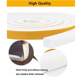 Indoor Weather Stripping, 1/2"(W) x 1/8"(T) x 39.4ft(L) Doors Windows Self Adhesive Foam, Soundproofing Weatherstrip Waterproof Seal (White)