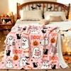 Halloween Pink Ghost Blanket Throw, Pumpkin Black Cat Throw Decor