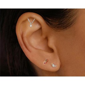 Small Helix Piercing Earrings for Women, Available in Gold and Silver, Flat Back, Hidden Helix, Dangle Pearl, Tassel Chain, CZ Sparkling Jewelry (Silver)