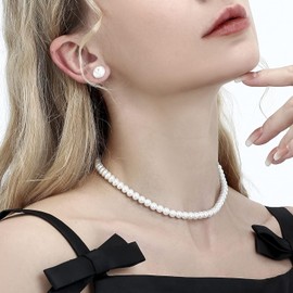 beejune Pearl Necklace Women's Pearl Necklace, Pearl Necklace Women, Modern Pearl Necklace 6 mm, Boho Imitation Pearl Necklace Simulated for Men, Women and Girls, Gifts, Faux pearls