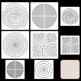 FREEBLOSS 8Pcs Sashiko Stencils Sashiko PET Template Annual Ring Embroidery Template for Hand Quilting Sashiko Patterns Templates Embroidery Stencils 2 Sizes 8.7’‘/5.5’‘