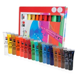 Marabu 1210000000201 - Basic Acrylic Paint Set with 18 x 36 ml Water-Based Paints, Suitable for Many Surfaces, Quick Drying, Waterproof and Non-Fade
