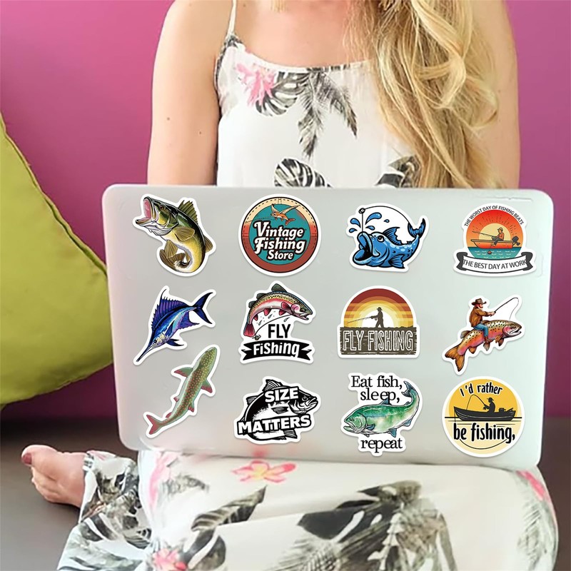 50pcs Fishing Stickers Pack Fly Fishing Deals Waterproof Vinyl Bumper