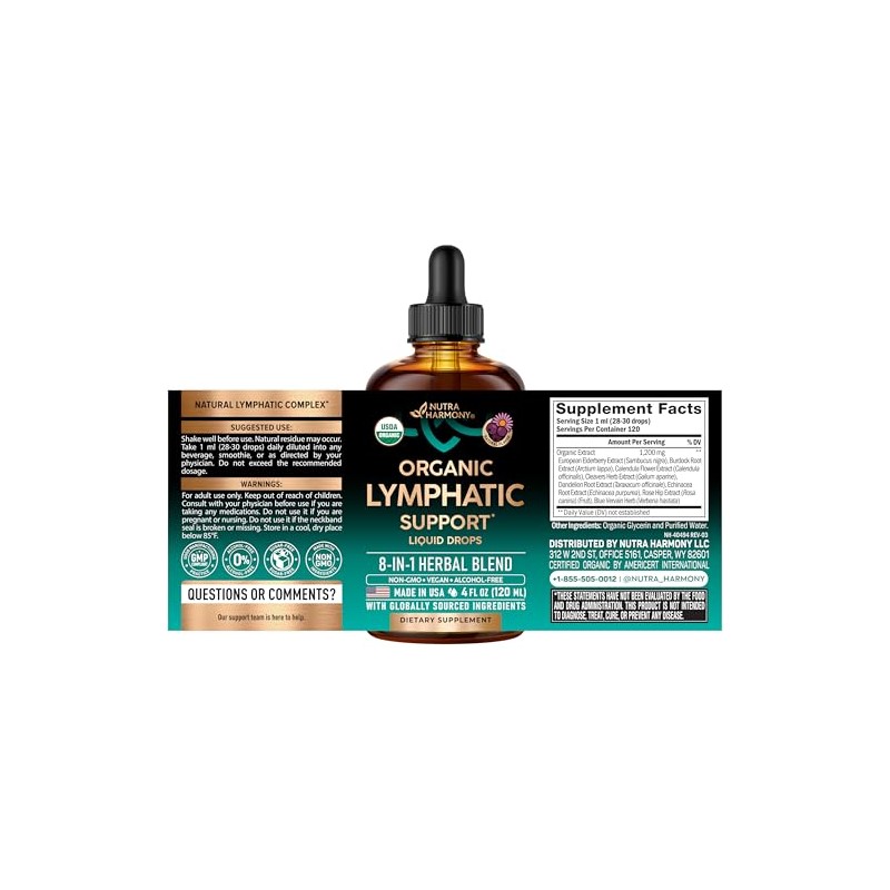 USDA Organic Lymphatic Drainage Supplement - Echinacea | Elderberry |