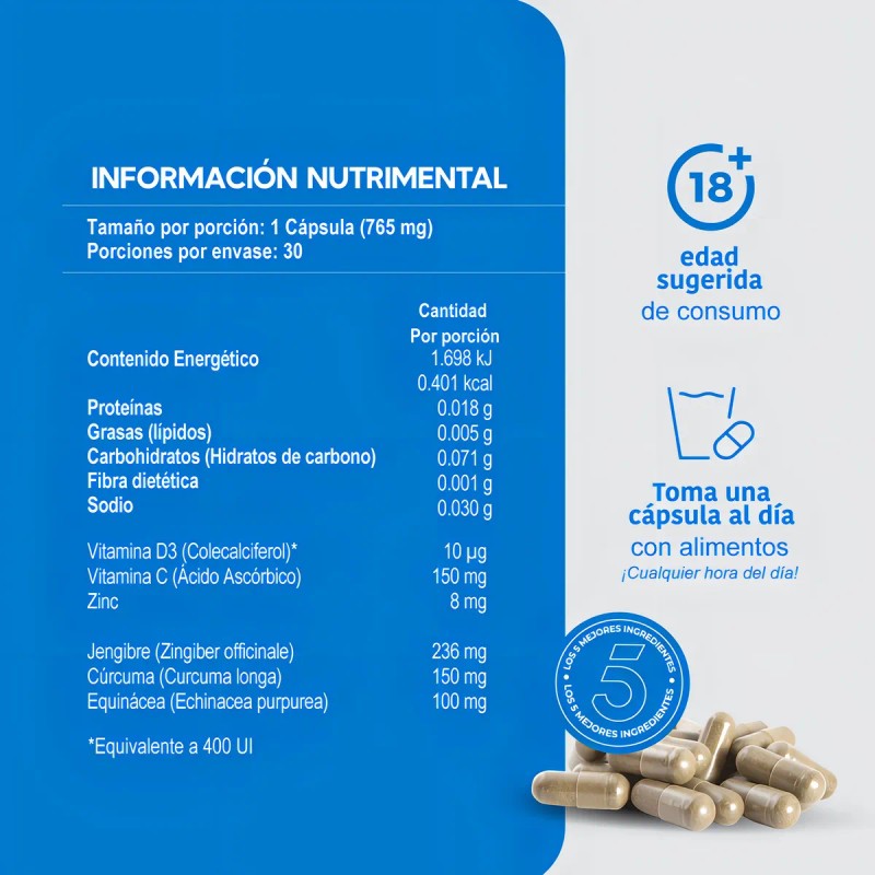 Suplemento Lifeed5 Inmune Vitaminas Minerales 30 Cápsulas Sabor Sin Sabor