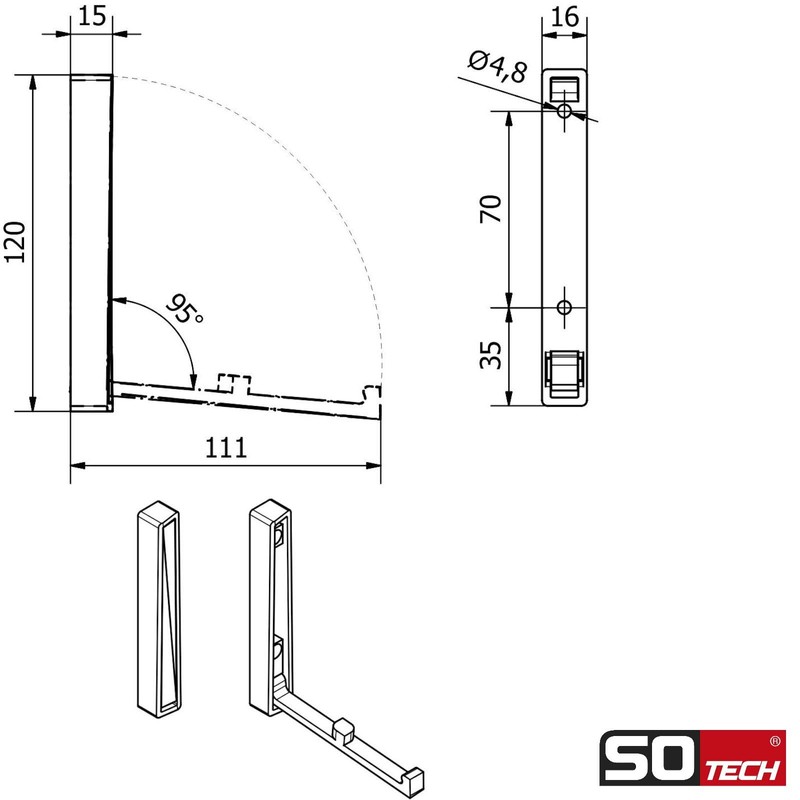 SOTECH Valvo Folding Hooks Matt Black 120 x 16 x