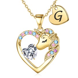 IEFIRCH Unicorns Gifts for Girls, 14K Gold Necklace | Unicorn Initial G Necklaces for Girls | Unicorns Gifts for Girls | Birthday Gifts for Girls Teen Girls Gifts | Unicorn G Necklace Easter Gifts