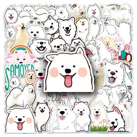 50 Pcs Dog Stickers Set - Various Cute Dogs Breeds, Premium PVC Material, Removable & Reusable, Ideal for Dog Lovers, Kids, Notebook, Laptop Decoration (Samoyed)