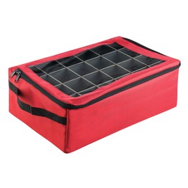 Tiny Tim Totes Premium | 48 Christmas Ornament Organizer Storage Box Case, Red with Black Trim