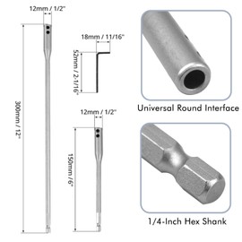 Gasea 2 Pcs 1/4 Extension Drill Bit Set, 6 and 12 Inches High Carbon Steel Wood Spade Bit Extension with Wrench Keys