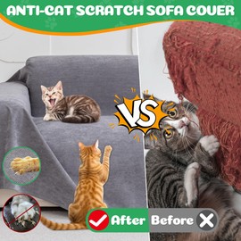 Loiion Cat Scratch Furniture Protector - Anti-Slip, Waterproof Sofa Cover to Keep Cats Off, Pet-Friendly Couch Protectors for 3 Cushion Couch, Gray Anti-Scratch Couch Cover for Pets and Kids 118"X71"
