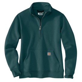 Carhartt Women's Relaxed Fit Midweight Quarter-Zip Mock-Neck Sweatshirt, Greenstone, Medium