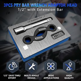 KTTOOL 3 Pcs Pry Bar Wrench Adaptor Head, 2025 New Crowbar Adapter Head Tool, Half Shaft Removal Car Repairing Tools with Extension Bar for Tight Spaces, 1/2" D 4pt & 8pt Profile