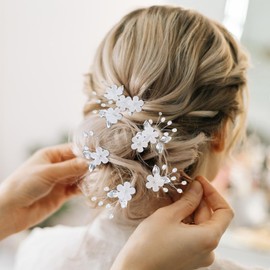 ACO-UINT 5 PCS Wedding Hair Pins Pearl Hair Clips Flower Pins Wedding Accessories for Brides Silver Bridal Headpieces with Crystals