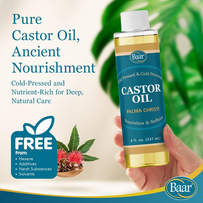 Baar Cold-Pressed Castor Oil, Cold-Processed, Hexane-Free, Palma Christi, for Skin,