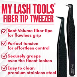 My Lash Tools Mega Boot Volume Fiber Tip Lash Tweezer – MEGA GRIP QUEEN, Diamond Grip, Professional Eyelash Extension Tweezers, Lash Artist Tool (Black)