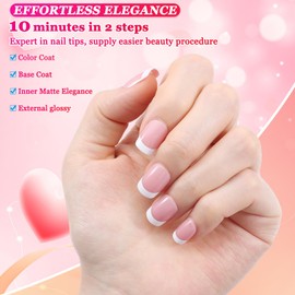 INENK 4 in-1 French Gel Nail Tips, 240PCS Glossy Lovely Pink Extra Short Square French Press on Nail Pre-applied with a Tip Primer and Base Coat, 15 Size Soft Gel Fake Nails for Nail Extension DIY