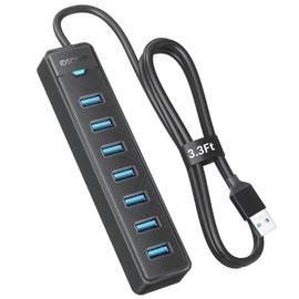 iDsonix 7 Ports USB Hub 3.0 [3.3Ft] USB Expander Hub 5Gbps USB Splitter Multiport Adapter, USB Hub Long Cable for PC, Laptop, Flash Drive, Mobile HDD, Windows/XPS, 100cm