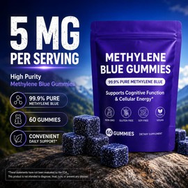 Methylene Blue Gummies (60 Count) — 99.9% Purity; Supports Cognitive Function, Focus, and Cellular Energy; Daily Supplement.