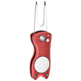 TIXIPEM Golf Divot Repair Tool- Switch Foldable Divot Tool Rack with Magnetic Ball Marker & Open Button Use for Golf Accessories & Gifts - [Red] Green Fork Tines