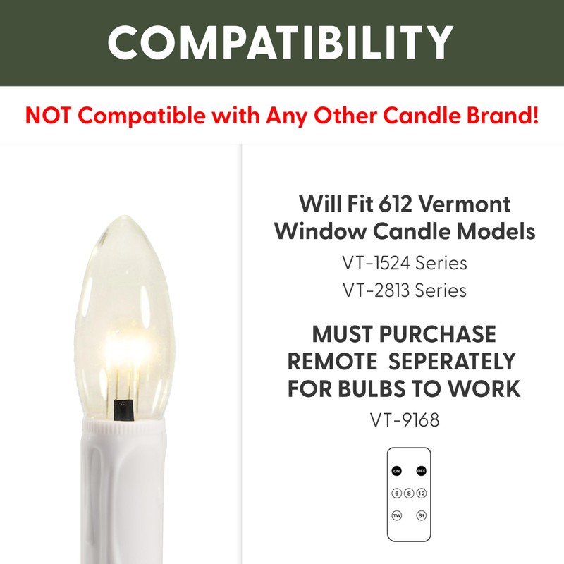 612 Vermont Programmable Ultra-Bright LED Window Candle Replacement Bulbs for