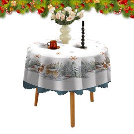 Embhlitfe Round Christmas Tablecloth 150cm Diameter Christmas Round Fawn Print Tablecloth Circular Table Cover for Cafe Restaurant Buffet Christmas Tabletop Winter and Holiday Table Decorations