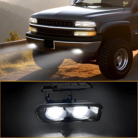 LED Fog Lights for 2003 2004 2005 2006 2007 Chevy Silverado All Models/ 2002 2003 2004 2005 2006 Chevy Avalanche, 1 Pair Front Bumper Driving Fog Lamps with 2 Color DRL (LED Ver.2)