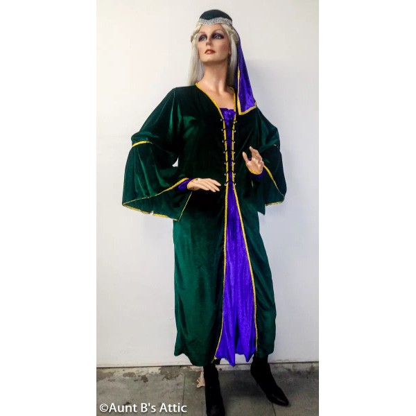 NDC Renaissance Maiden 4Pc Gr/Purp Velour Laced Front Dress Sleeves