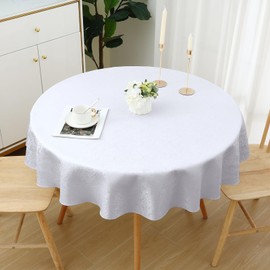Spotjoy Tablecloth Washable Round 140 cm Polyester Table Linen Jacquard Garden Tablecloth Ornaments Easy Care - White