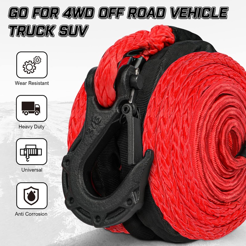 X-BULL Synthetic Winch Rope - Cable Kit -1/2" X 85ft